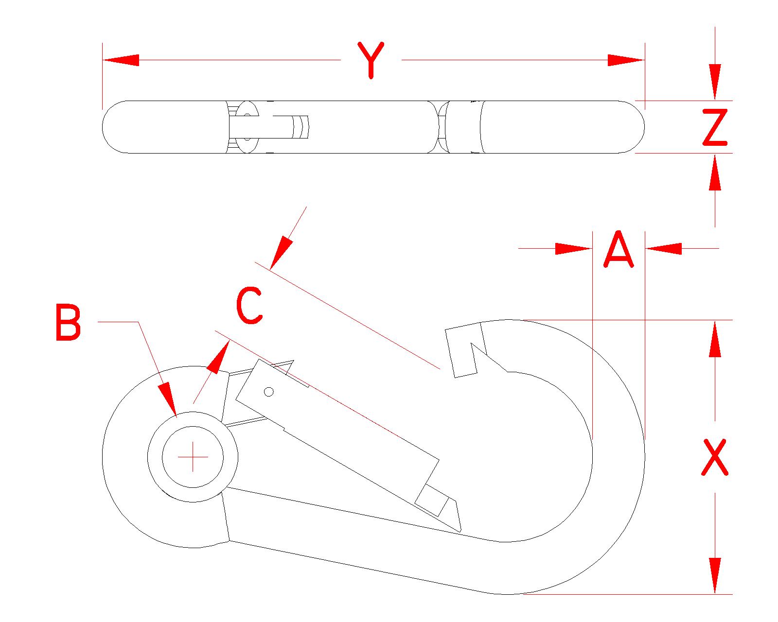Stainless Steel Spring Clip with Eye, S0121-0, S0121-0050, Line Drawing